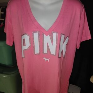 PINK Victoria's Secret Light Pink V Neck Tee Oversized